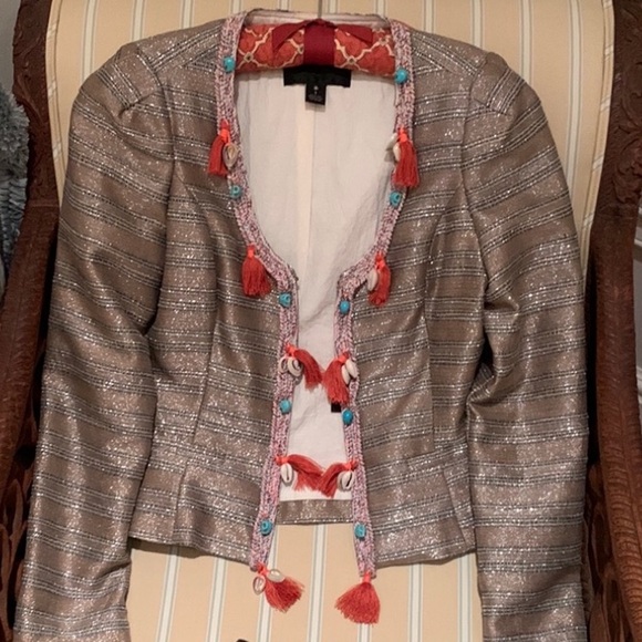 Scotch & Soda Jackets & Blazers - NWOT MAISON SCOTCH LUXURY CROPPED JACKET FRINGE SEASHELLS TURQUOISE EMBELLISHED